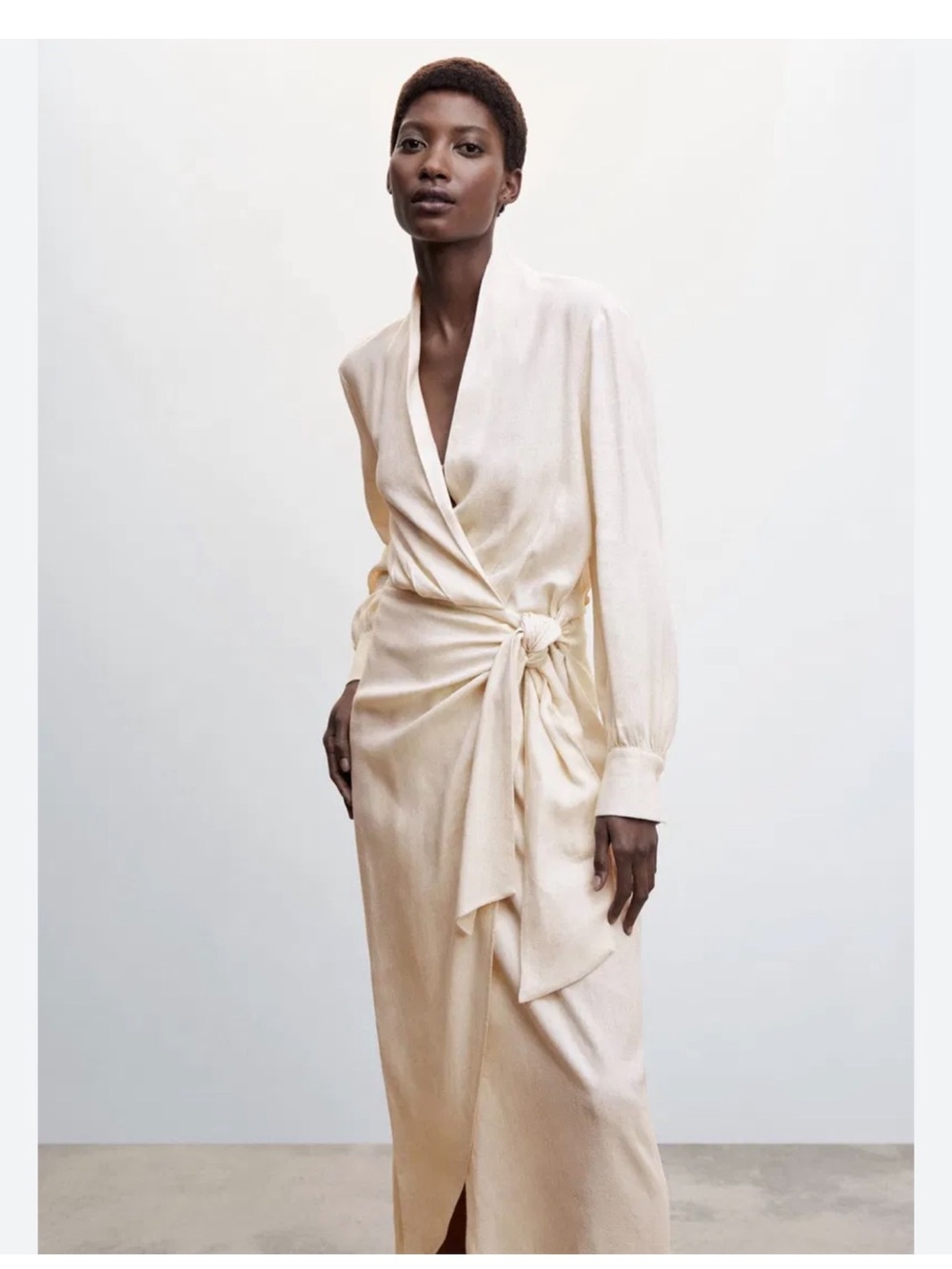 Mango Elegant Cream Wrap Linen Maxi Dress Size Small